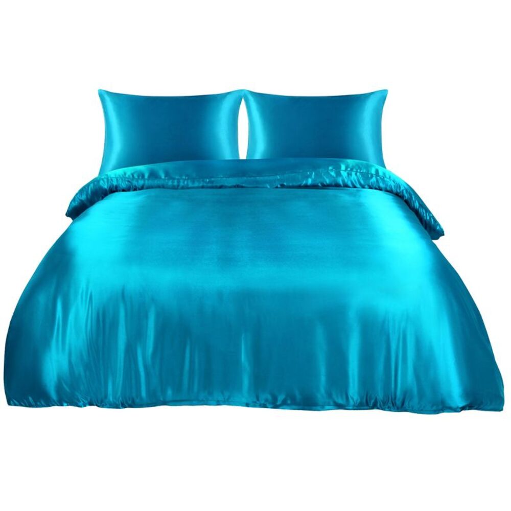 Satin Duvet Cover 3Pcs Bedding Set 1 Duvet Cover 2 Pillowcases Twin Peacock Blue